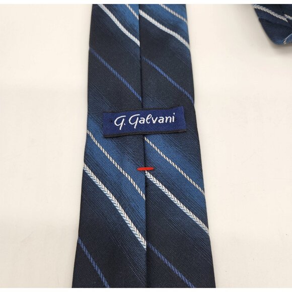 Vintage G Galvani Tie Blue Diagonal Striped Logo Print 100% Silk Necktie - Picture 2 of 5